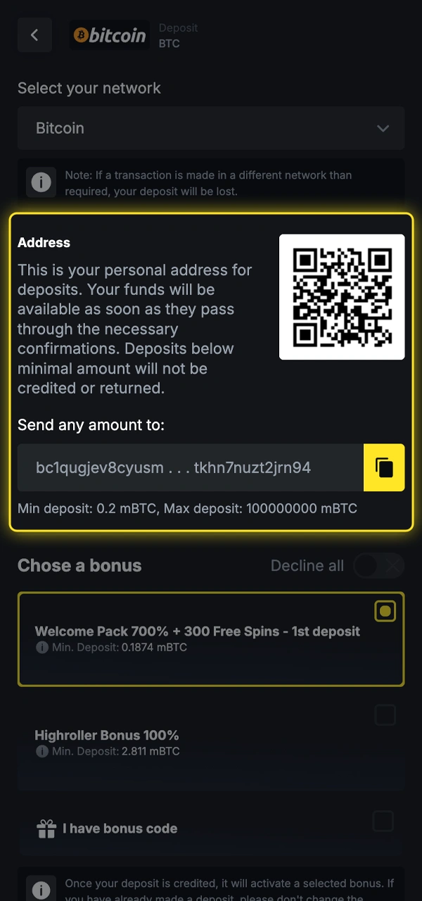 Sigue las instrucciones para realizar un depósito en Menace King.