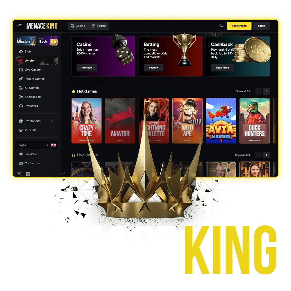 Apuestas deportivas y las mejores tragamonedas en el casino Menace King.