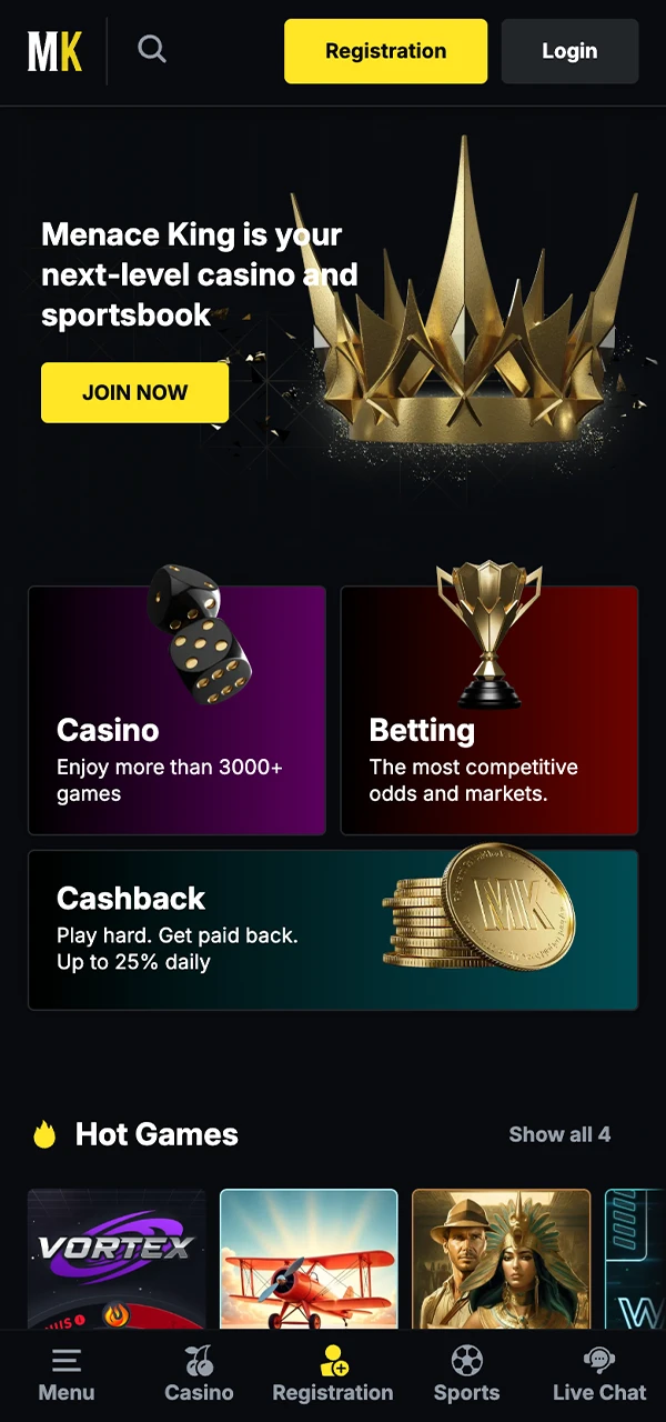 Descubra la interfaz del casino Menace King.