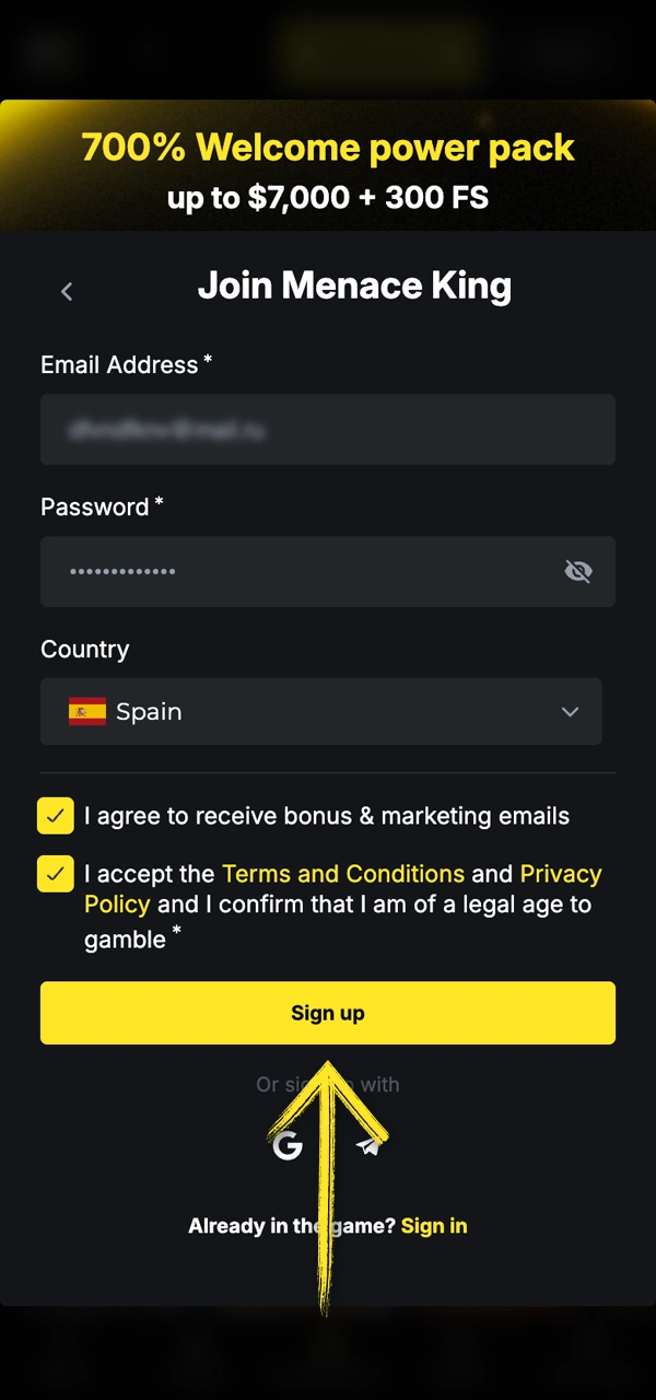 Pasos sencillos para terminar el registro en Menace King.