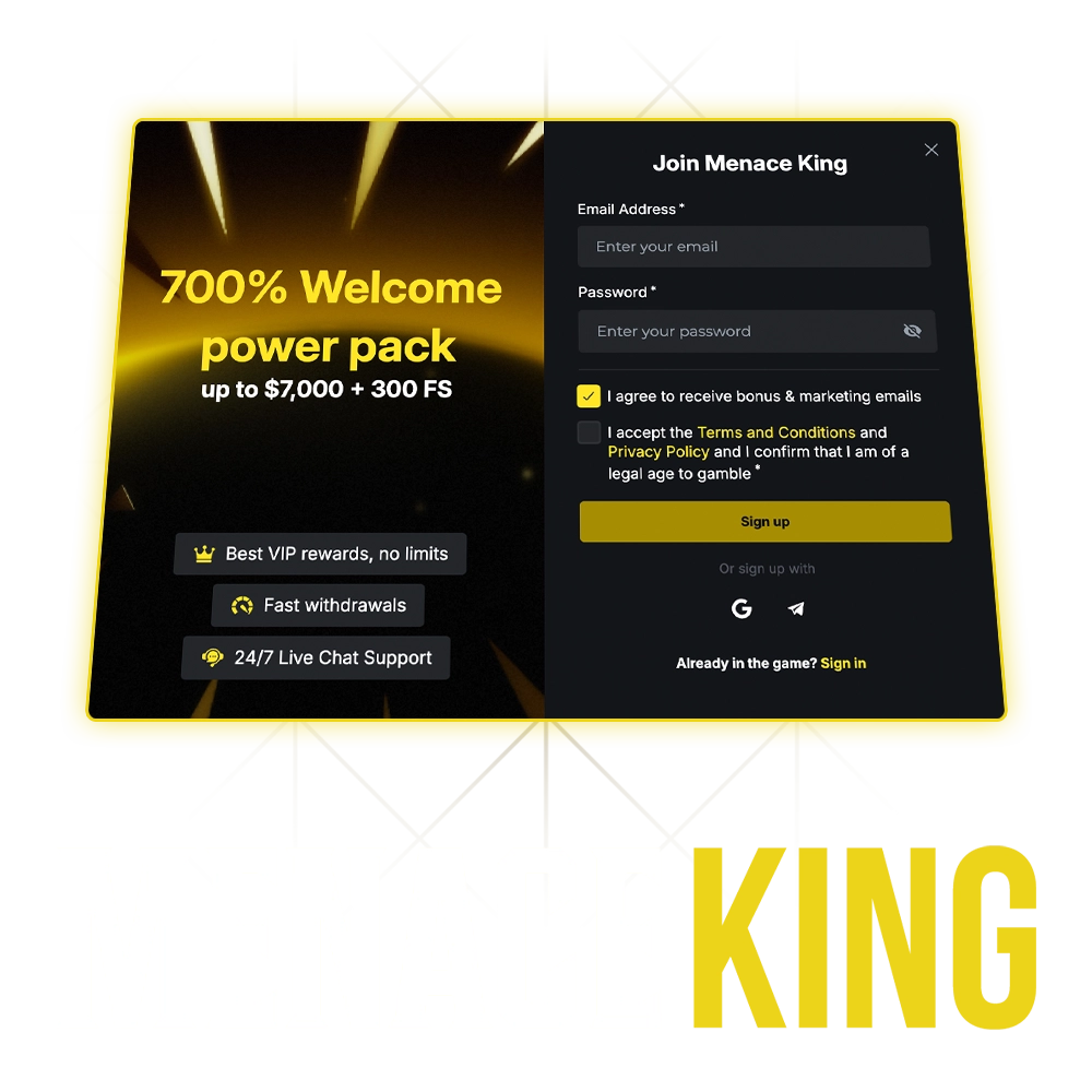 Pasos sencillos para registrarse en Menace King.