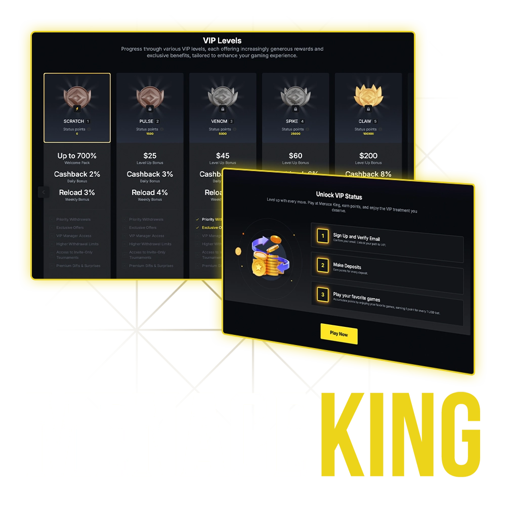 Juegue en Menace King y conviértase en miembro VIP.
