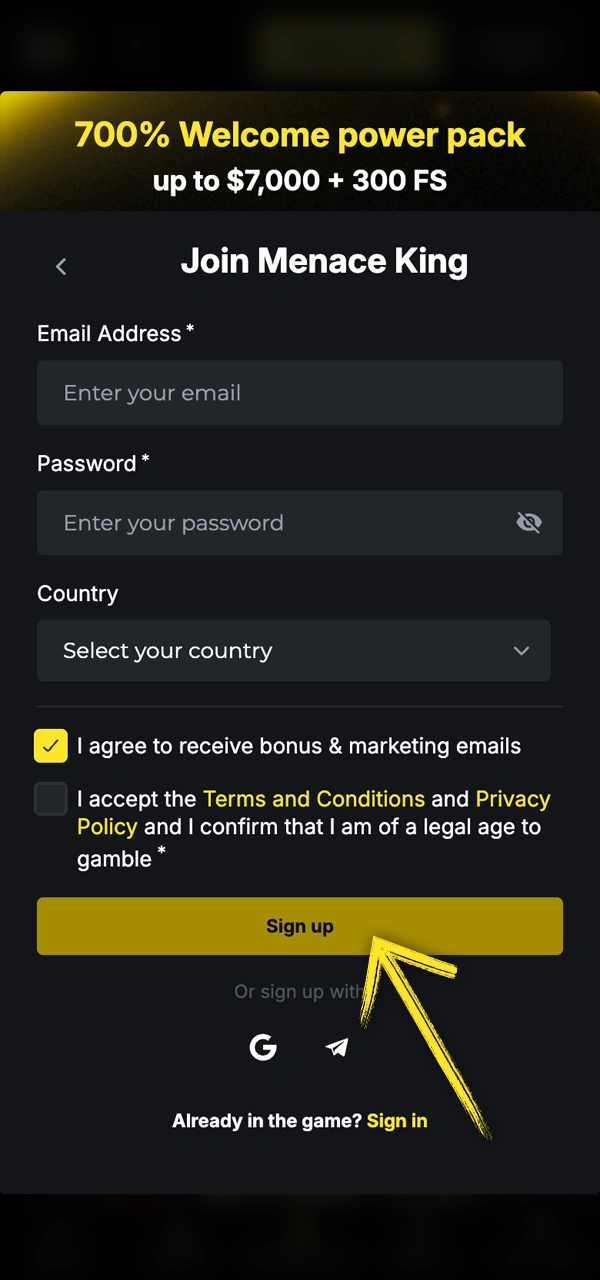 Para convertirse en miembro VIP, es necesario registrarse en Menace King.